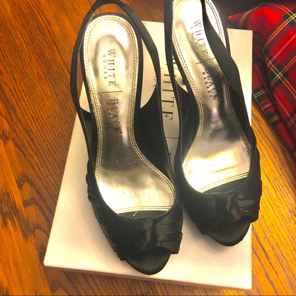 White House Black Market Black Satin Heels - Picture 5 of 6